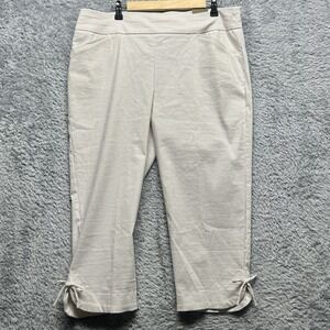 Chicos Pants Womens 3 US 16 Tan Josie Slim Capri Seersucker Bow Tie Crop Stretch